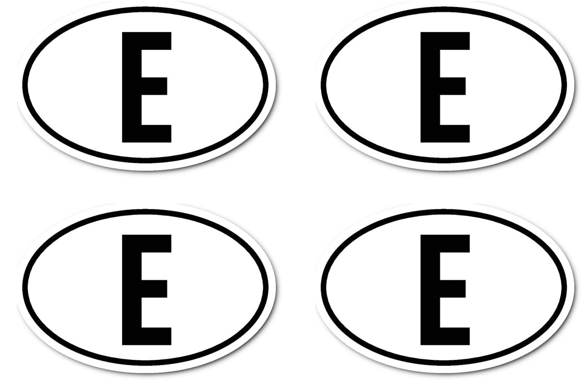 Sticker 75 x 112,5 mm - zwart/wit - landenkentekenplaat E - ideaal voor autoliefhebbers - ShopVlot
