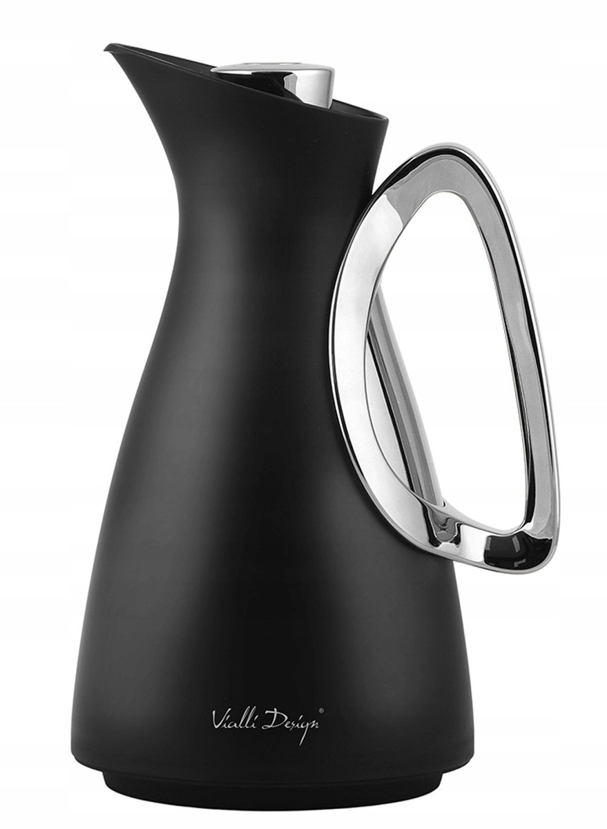 Vialli Design Alessia Thermos Kan met Glazen Inzet - 1L - Zwart/Zilver