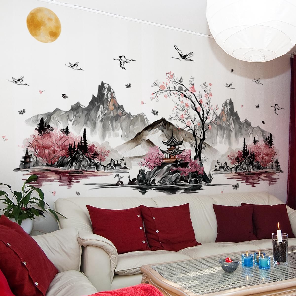 Wandsticker muurtattoo Japans landschap - extra groot 202 x 95 cm - zelfklevend - unieke wanddecoratie voor elke ruimte - ShopVlot
