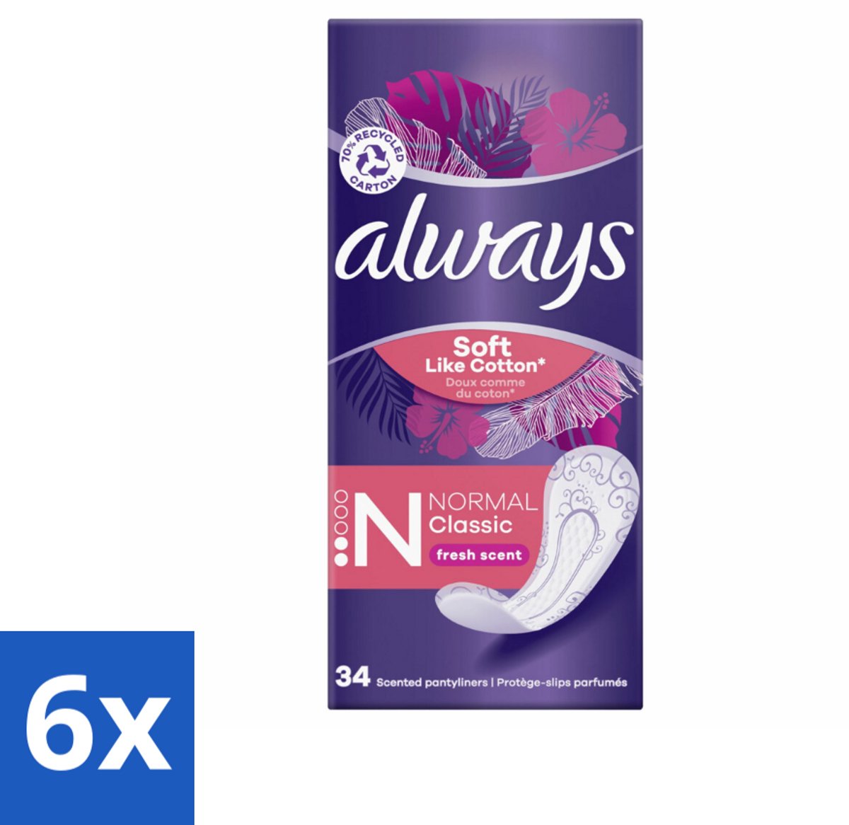 6 x Always - Inlegkruisjes - Normal - 34 Inlegkruisjes - Inlegkruisjes - Always - DailyFresh - Inlegkruisjes Normale - Hygiëne