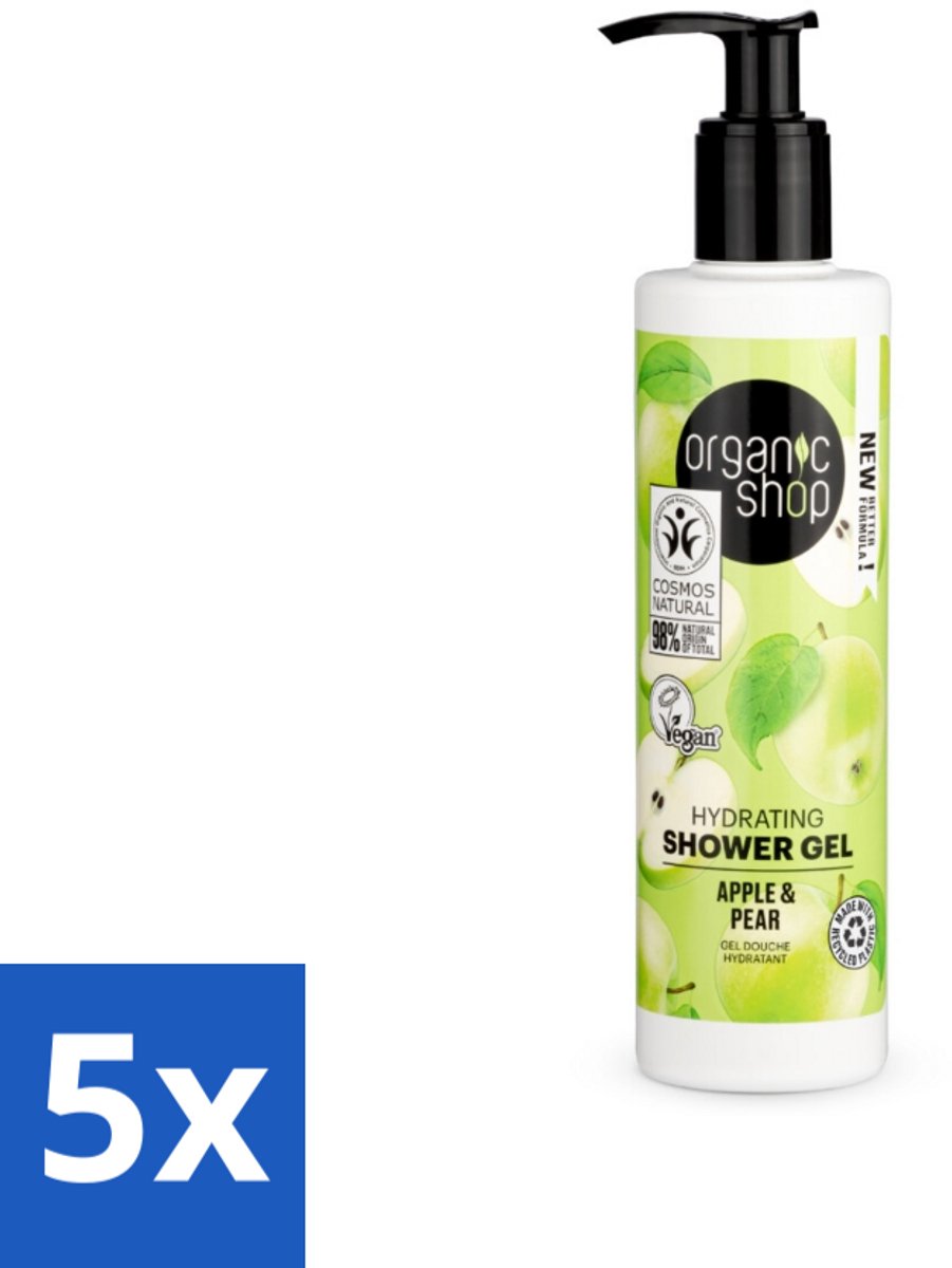 Organic Shop - Douchegel Apple & Pear - Verfrissend en Hydraterend - 280 ml - Bulkverpakking - 5 stuks