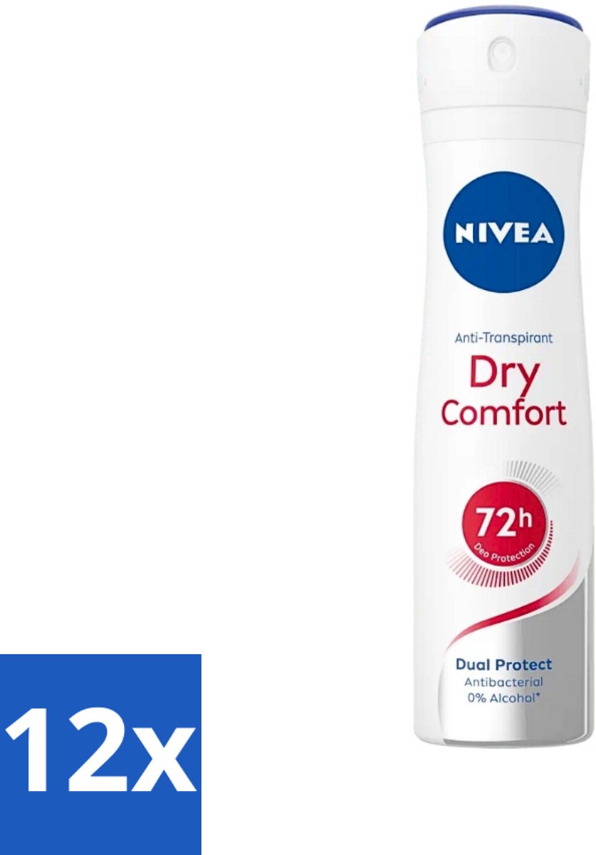 12 x NIVEA - Deodorant Spray - Droog Comfort - Antibacterieel - 150 ml - NIVEA Deodorant - Antitranspirant - Droog Comfort - 72 Uur Bescherming - Geurneutraliserend