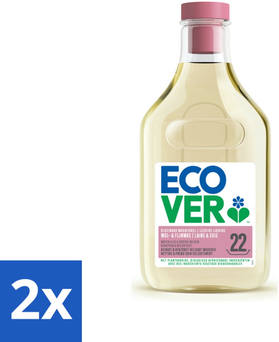 2 x Ecover - Vloeibaar wasmiddel - Wol & Fijnwas - 1 liter - 22 wasbeurten - Wolwasmiddel - Wasmiddel Voor Fijne Stoffen - Biologisch Wasmiddel - Plantaardige Wasmiddel - Wasmiddel Waterlelie