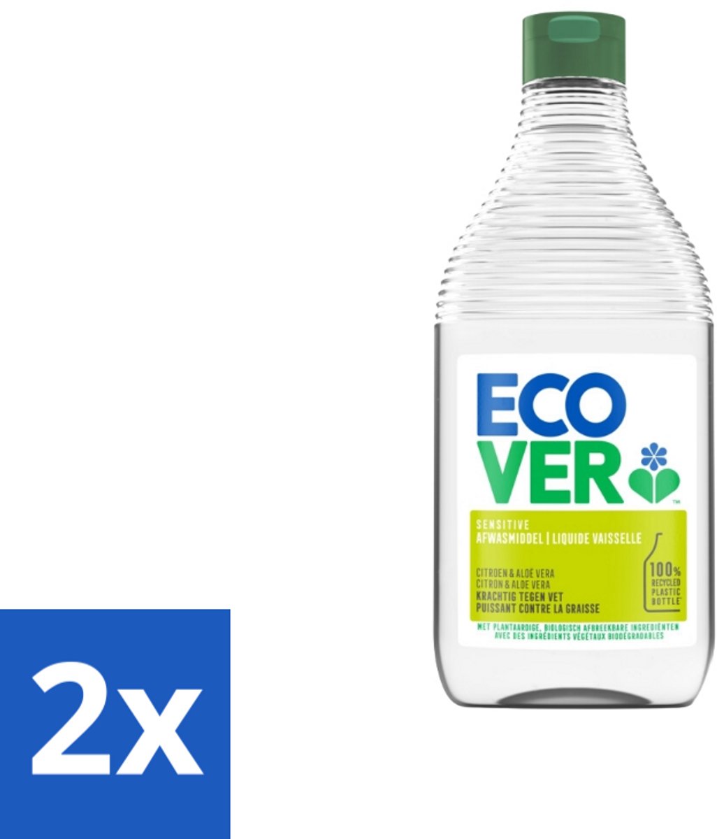 2 x Ecover - Afwasmiddel - Citroen & Aloë Vera - 450 ml - Afwasmiddel - Citroen - Aloë Vera - Biologisch Afbreekbaar - Milieuvriendelijk