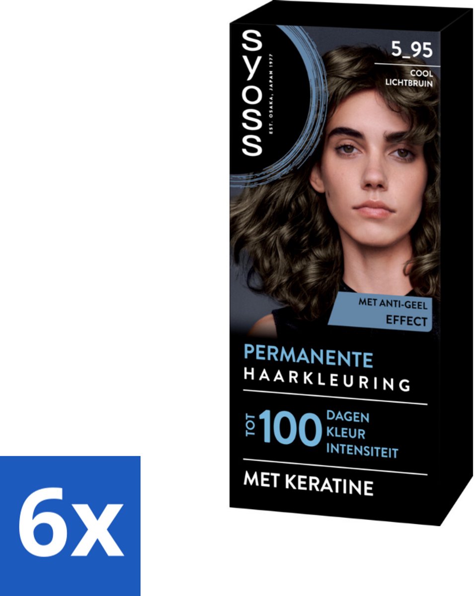 6 x SYOSS - Permanent Coloration 5-95 - Haarverf - Permanente Haarkleuring - Cool Lichtbruin - Grijsdekking - Vermindert Haarbreuk - Permanente Haarkleur - Koele Bruintint - Grijsdekking - Haarkleur - Haarverf
