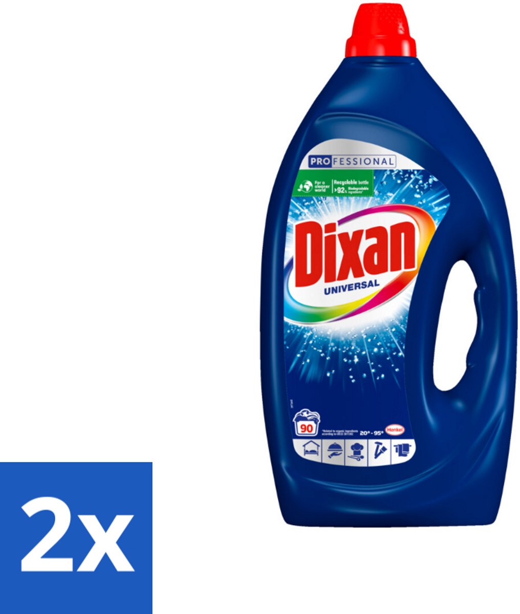 2 x Dixan - Vloeibaar wasmiddel - Alle Kleuren - 90 wasbeurten - Wasgel - Vloeibaar Wasmiddel - Dixan - Waskracht - Vlekken Verwijderen