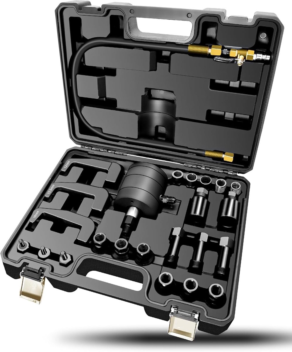 Pneumatische injector puller - 24-delige set met 19 adapters - hoogwaardig staal - eenvoudig injectoren demonteren - ShopVlot