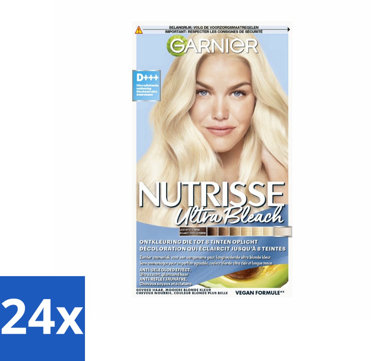 24 x Garnier - Nutrisse Ultra BLonde D+++ - Ontkleuring - Ultra Puur Blond - Super Oplichtend - Permanente Kleur - Ultra Blonde - Haar Ontkleuring - Blonde Haar - Haarverf - Ultra Licht Blond