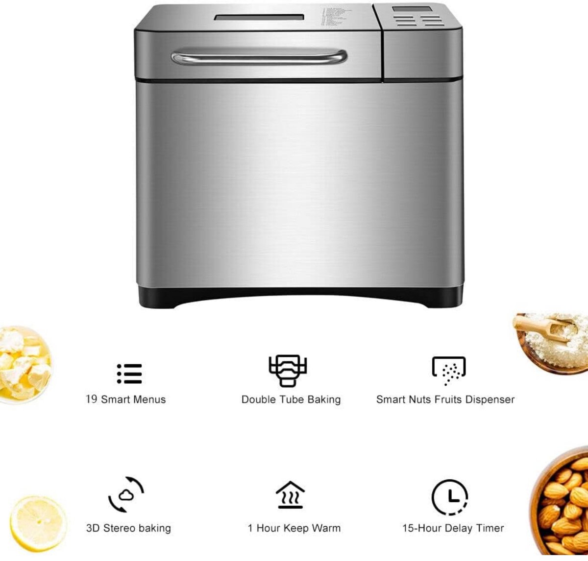 Broodbakmachine Automatisch - 650 W Vermogen - 19-in-1 Programma's - Digitaal Aanraakpaneel - 6.5 Kg Gewicht - Keukenapparaat