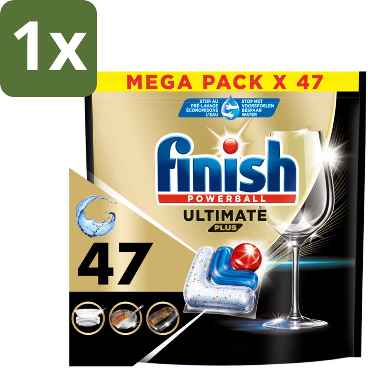1 x Finish - Vaatwasmiddel - Ultimate Plus All in One Regular - Krachtige Alles-in-1 Reiniging - 47 capsules - Vaatwasmiddel - Vaatwasser - Reinigingskracht - Aangekoekte Etensresten - Glans