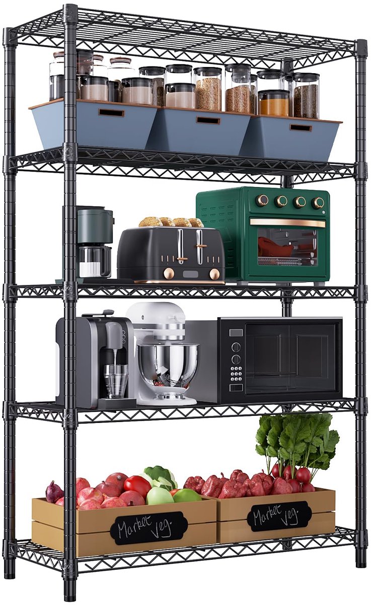 Opbergrek 5-laags 120x45 cm - metalen stellingkast - verstelbare planken - ideaal voor garage of berging - ShopVlot