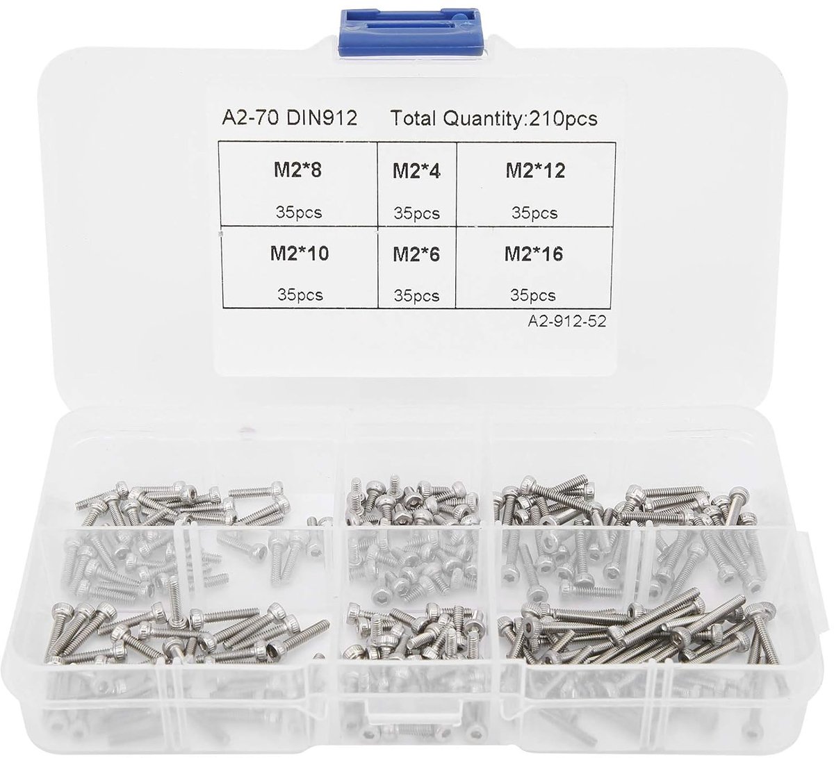 M2 hexagonale inbusschroeven set - 304 roestvrij staal - 210 stuks - inclusief opbergdoos - ShopVlot