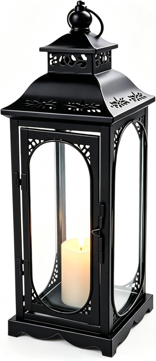 Lantaarns voor buiten 35 cm - Zwart metaal en glas - Weerbestendig - Ideaal als windlicht - ShopVlot