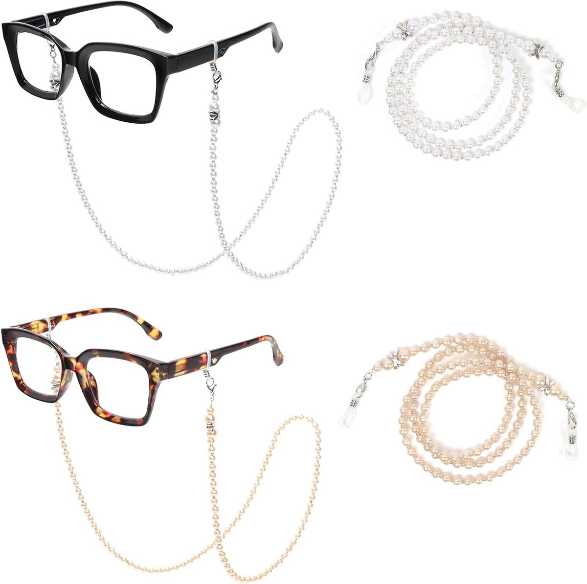 Lezen brillen 2 stuks - rechthoekig - met brillenketting - beschermt tegen blauw licht - ShopVlot