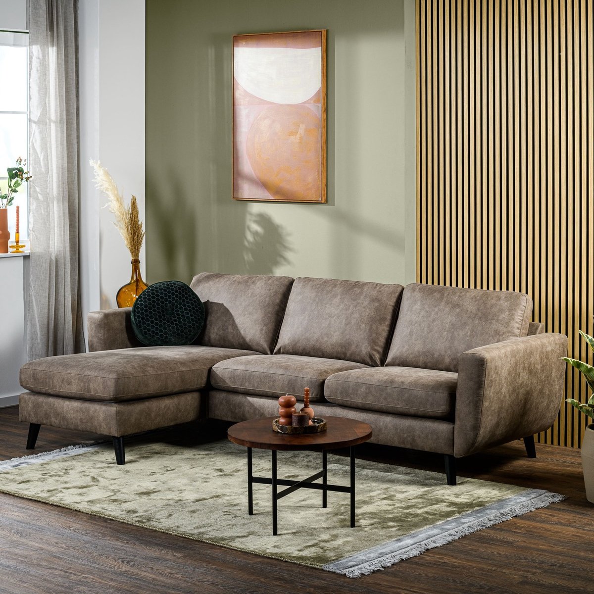 Giga Living 3-Zits Bank Taupe - Stof/Textiel - 258x155x83cm - 3-Zits Bank Savannah - Giga Meubel