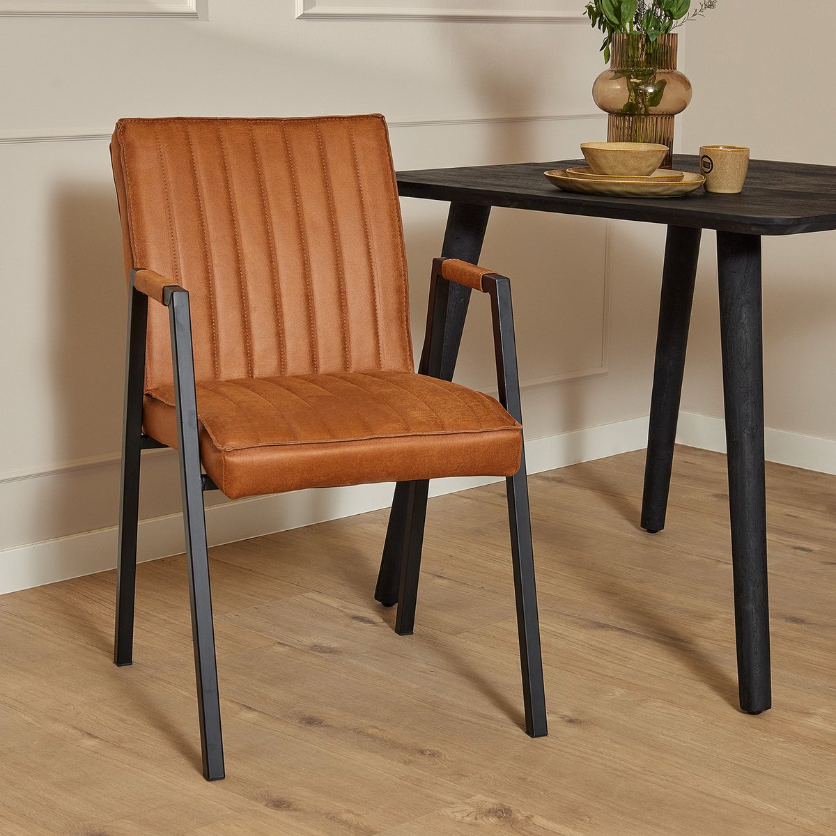 StarFurn Eetkamerstoel Tivoli - Cognac - Incl. Armleuning - 52x65x88cm - Set van 2