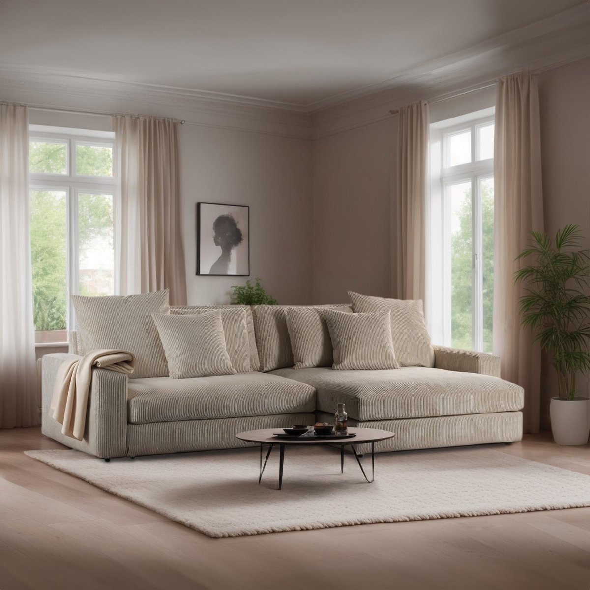 Bank 3-Zits - Stof Naturel - 274x155x77cm - Giga Meubel