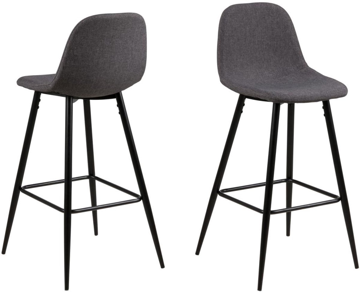 Giga Living Barkruk Willy - Grijs/Zwart - Zithoogte 75cm - Set van 2
