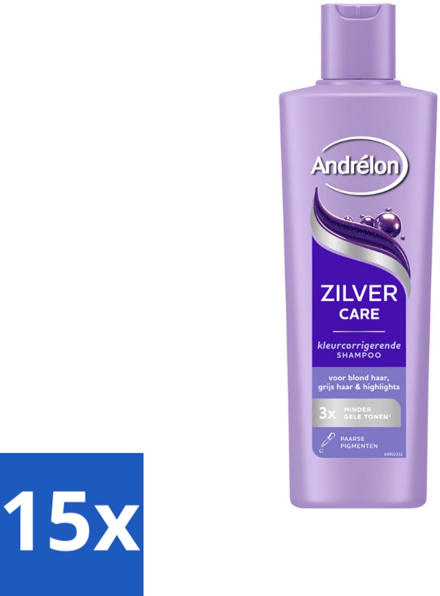 15 x Andrélon – Shampoo – Zilver Care – 250 ml - Zilver Care Shampoo - Kleurcorrectie Haar - Paarse Pigmenten - Gele Tonen Verminderen - Koele Haarkleur
