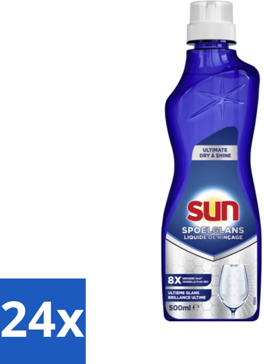 24 x Sun - Spoelglansmiddel - Dry & Shine - 500 ml - Spoelglansmiddel - Vaatwasser - Droge Vaat - Glanzende Vaat - Spoelresultaat