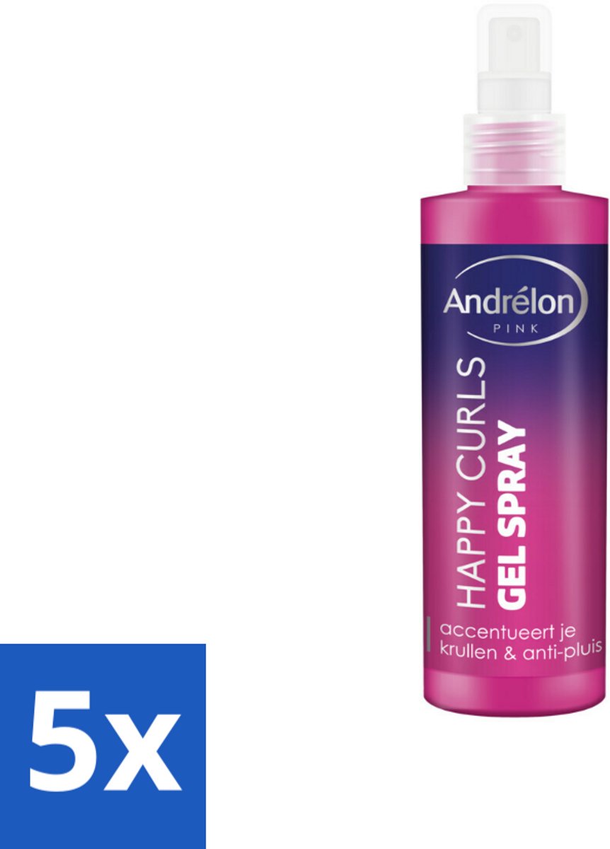5 x Andrélon - Pink - Happy Curls - Gel Spray - Krullenstylen - Krulhaar - Anti-pluis - Gel Spray - Krulstylen