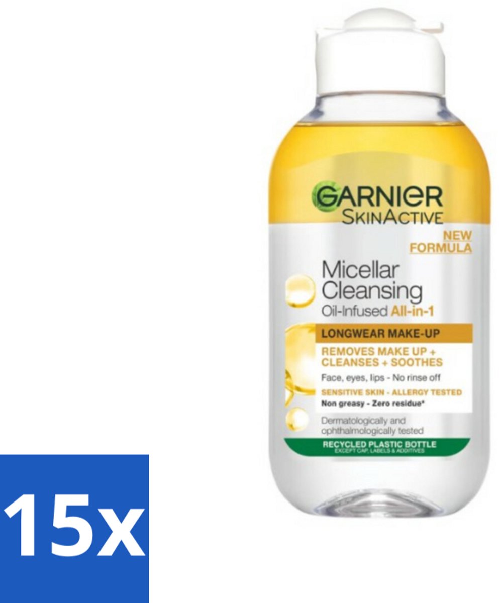 15 x Garnier - Micellair Reinigingswater - Olie - 100 ml - Micellair Reinigingswater - Make-up Remover - Olie - Gezichtsreiniging - Waterproof Make-up Verwijderen