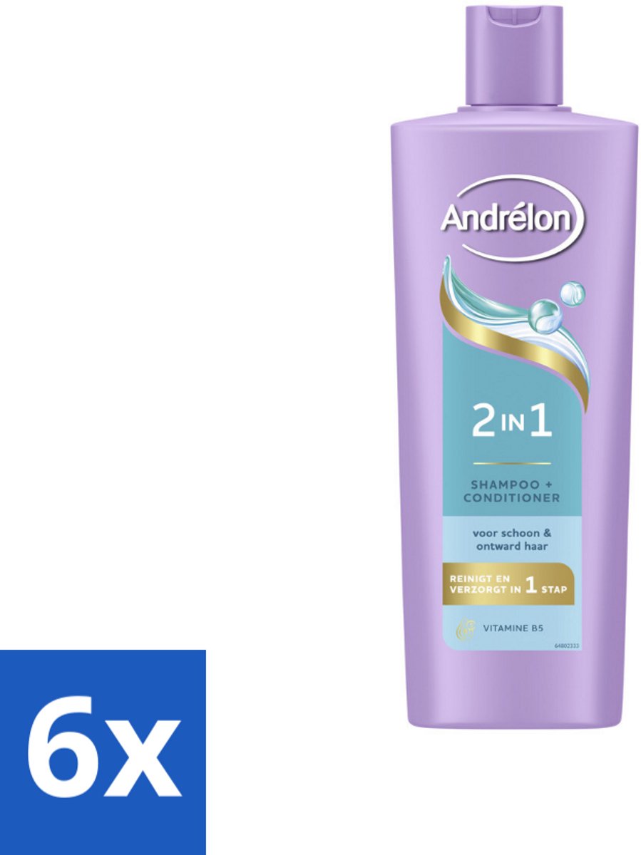 6 x Andrélon – Shampoo 2-in-1 – Iedere Dag – 400 ml - Haar Verzorgen - Haar Reinigen - Shampoo En Conditioner - Vitamine B5 - 2-in-1 Shampoo