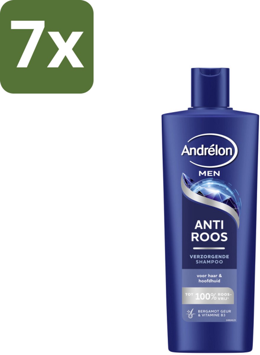 7 x Andrélon – Shampoo – Anti Roos Men – 400 ml - Anti-roos Shampoo - Roosvrij Haar - Vitamine B3 Shampoo - Bergamot Geur - Mannelijk Haar