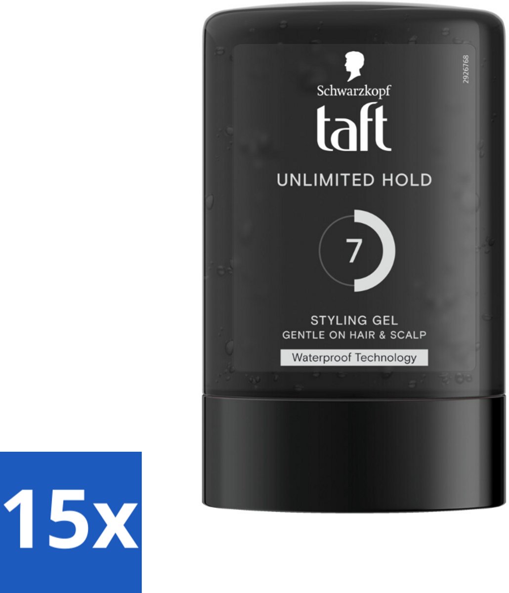 15 x Taft - Unlimited Hold 7 - Styling Gel - Onbegrensde hold - 300 ml - Unlimited Hold Gel - Waterbestendig Haar Gel - Hold Level 7/15 - Vegan Haar Gel - Sport Haar Gel
