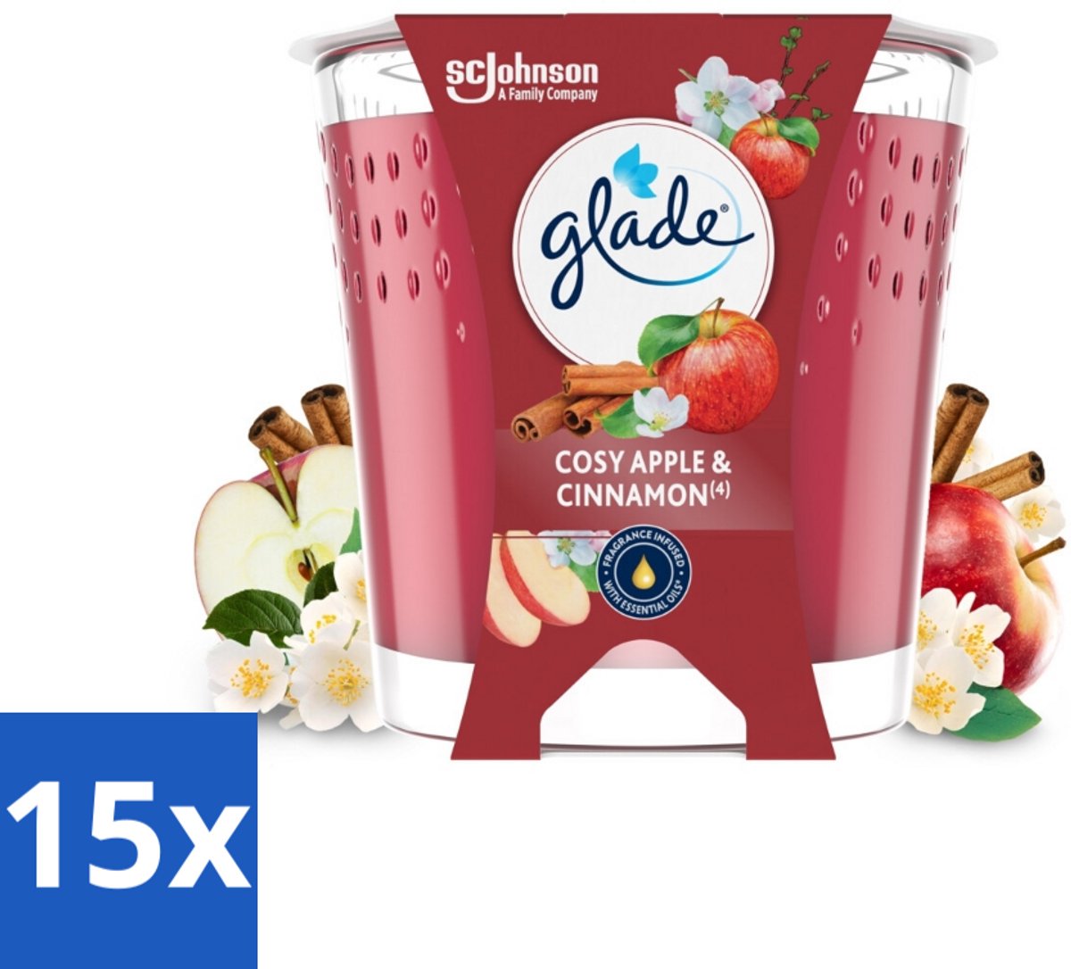 15 x Glade - Geurkaars Cosy Appel Kaneel - 100% Raapzaadwas & Vegan - 112 g - Geurkaars - Vegan - Raapzaadwas - Appel Kaneel - Warme Geur