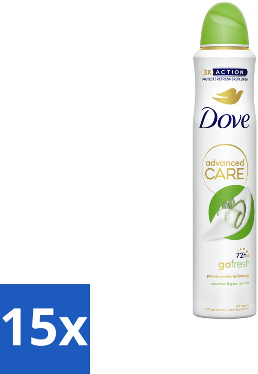 15 x Dove Deodorant Spray - Komkommer & Groene Thee - 200 ml - Dove Deodorant Spray - Komkommer En Groene Thee - Anti-Transpirant - Zweetvermindering - Huidverzorging