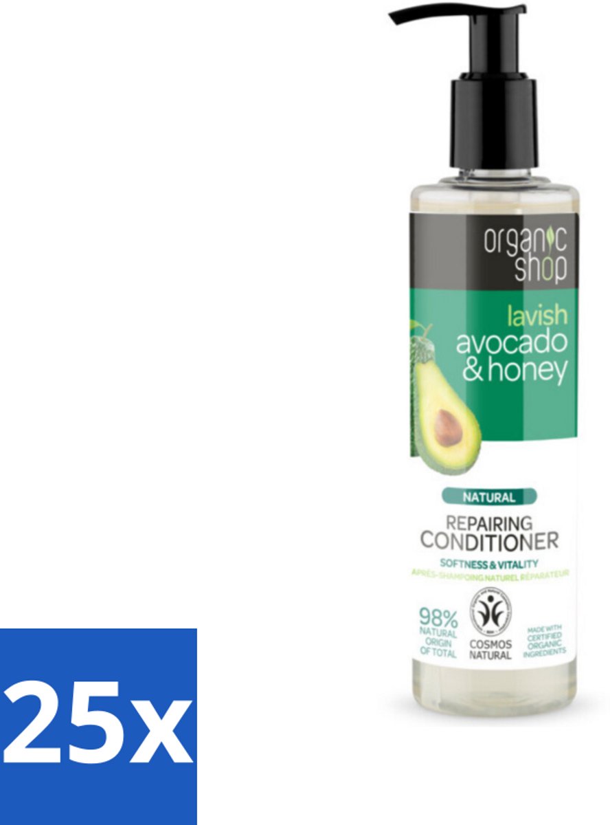 25 x Organic Shop - Natural Repairing Conditioner - Avocado & Honey - 280 ml - Herstel Haar - Voeding Haar - Beschadigd Haar - Droog Haar - Natuurlijke Conditioner