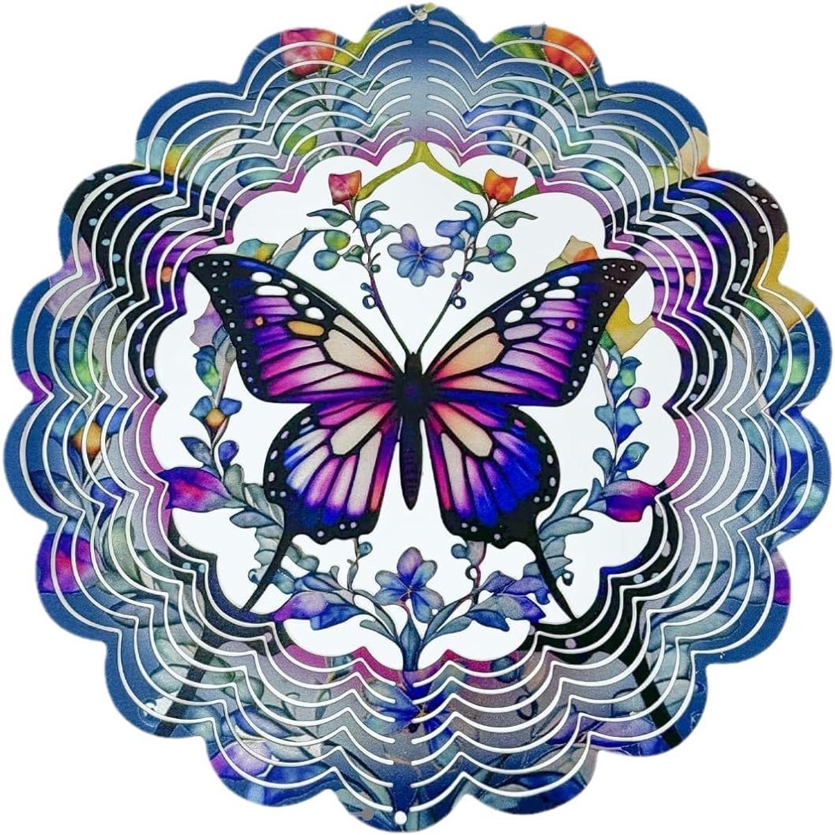 Vlinder windspinner, 30×30 cm roestvrij staal, 360 graden draaibare haak, tuin hangdecoratie en vogelverjager