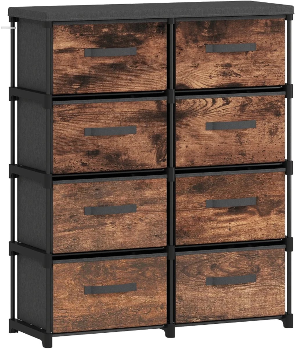 Dressoir - Ladekast met 8 laden - Stoffen ladekast - Metalen frame - Voor slaapkamer en woonkamer - Vintage bruin