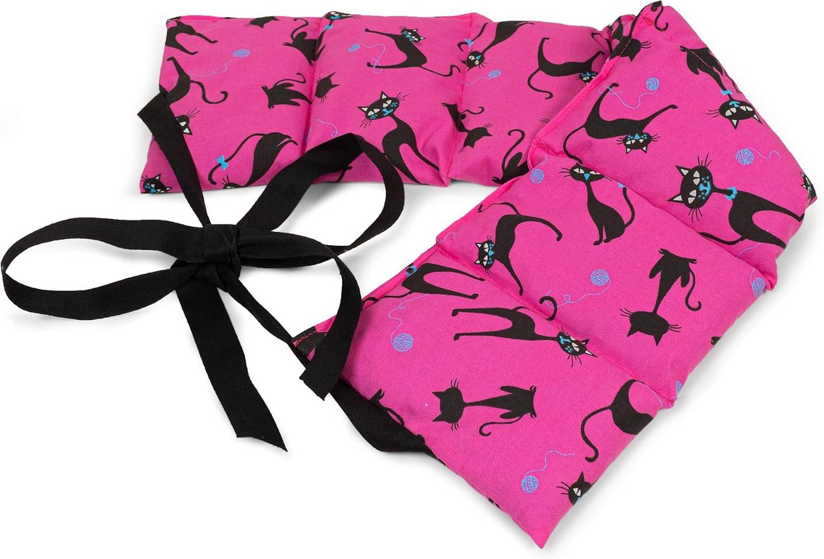 Cherry pit cushion with straps, 65 x 15 cm, heat cushion, hot or cold use (with 7 compartments, black cat, fuchsia, 65 - ShopVlot