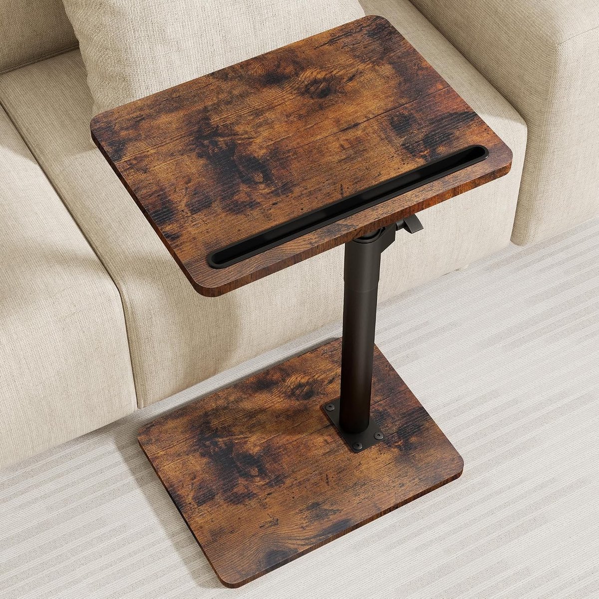 Lectuurbak krantenbak bijzettafel - Vintage - 40 x 27 cm - Houten C-vormige draaibare en in hoogte verstelbare tafel - Voor woon- en slaapkamer
