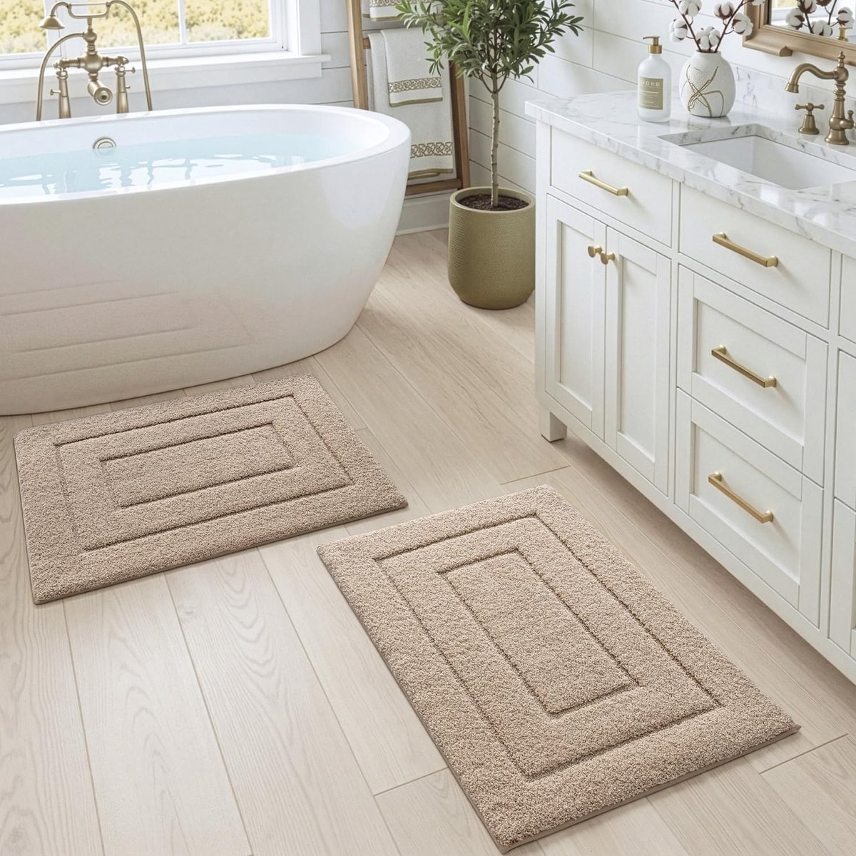 DEXI Badmat Set van 2 Stk 40 x 60 cm, Antislip, Zacht Badkamertapijt, Waterabsorberende, Machinewasbaar Badmatten voor - ShopVlot