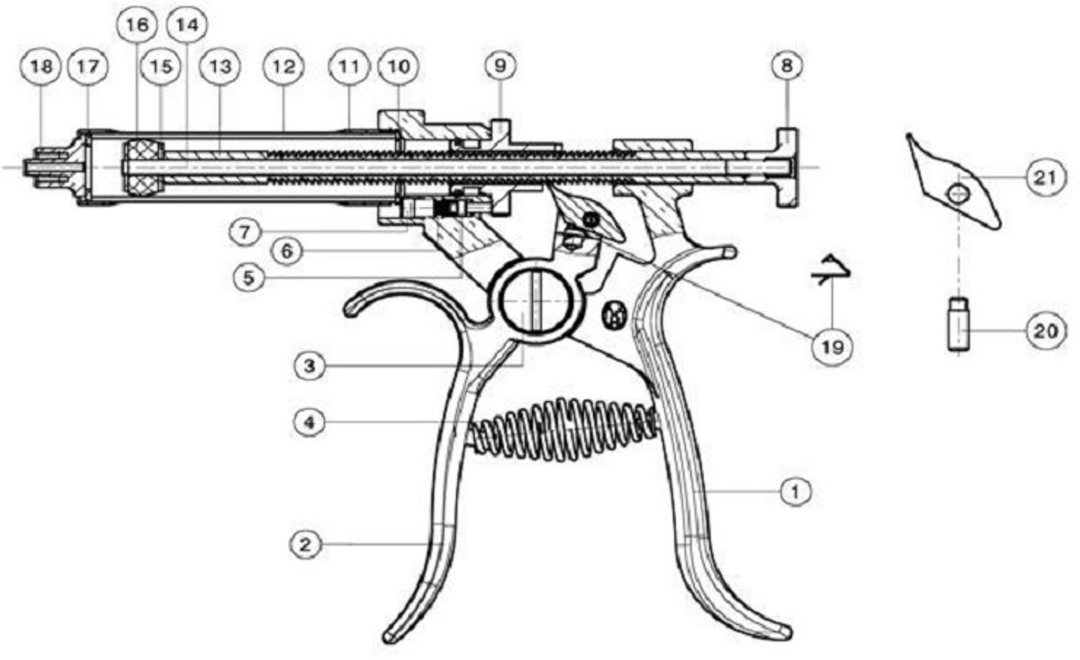 Roux Revolver injectie pistool onderdelen Reparatieset Transporthaak 30/50ml