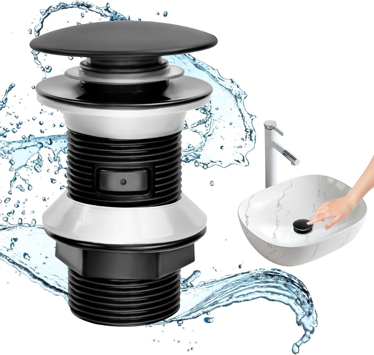 MINISO Universal Drain Valve for Basin Without Overflow, 1 1/4 Inch (Black), Bidet-Stop Click Clack - ShopVlot