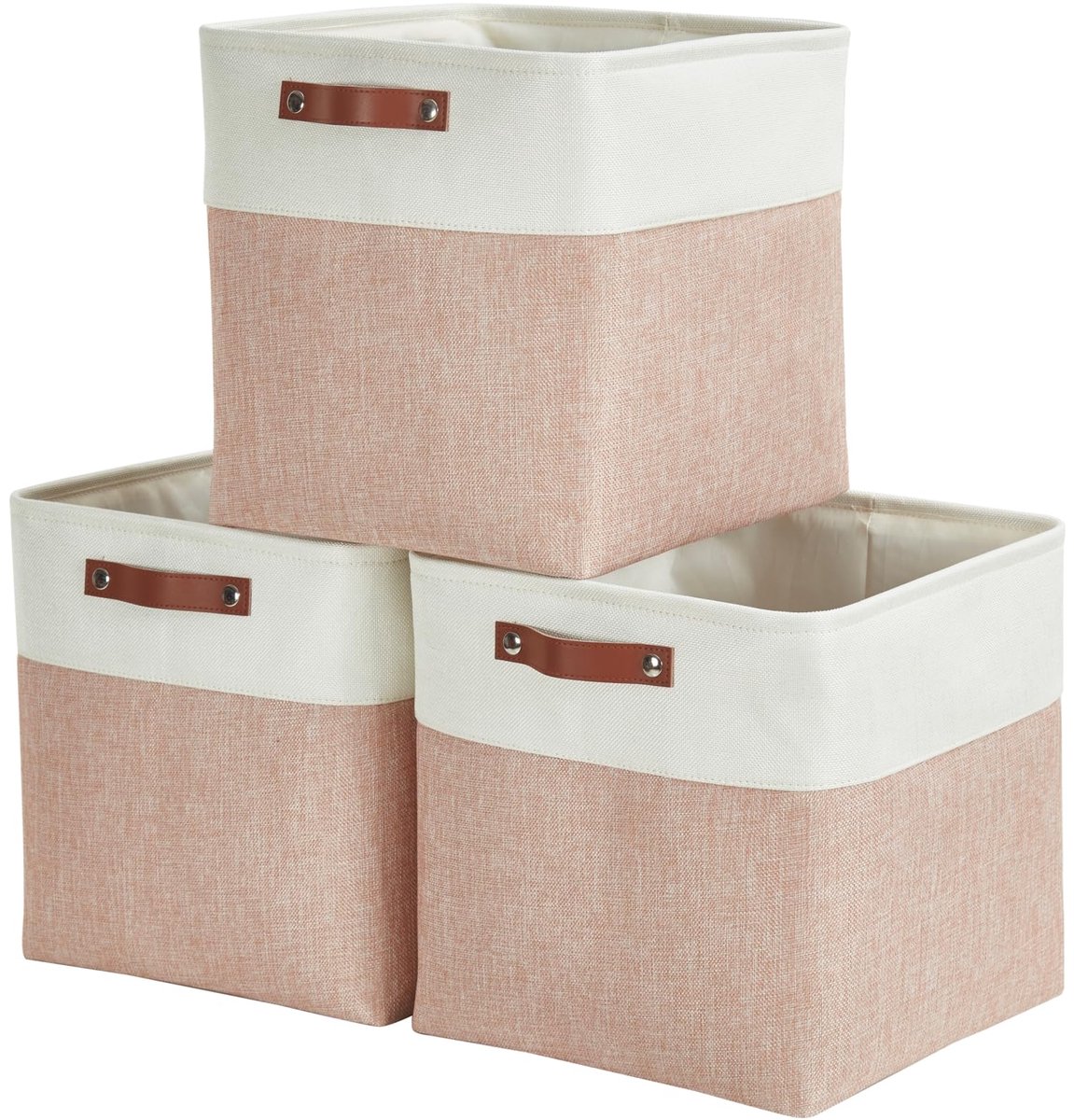 Famanu – Opbergmand set van 3 kubussen van stof, 33 x 33 x 33 cm, voor speelgoed, kantoor en kast, in roze en wit