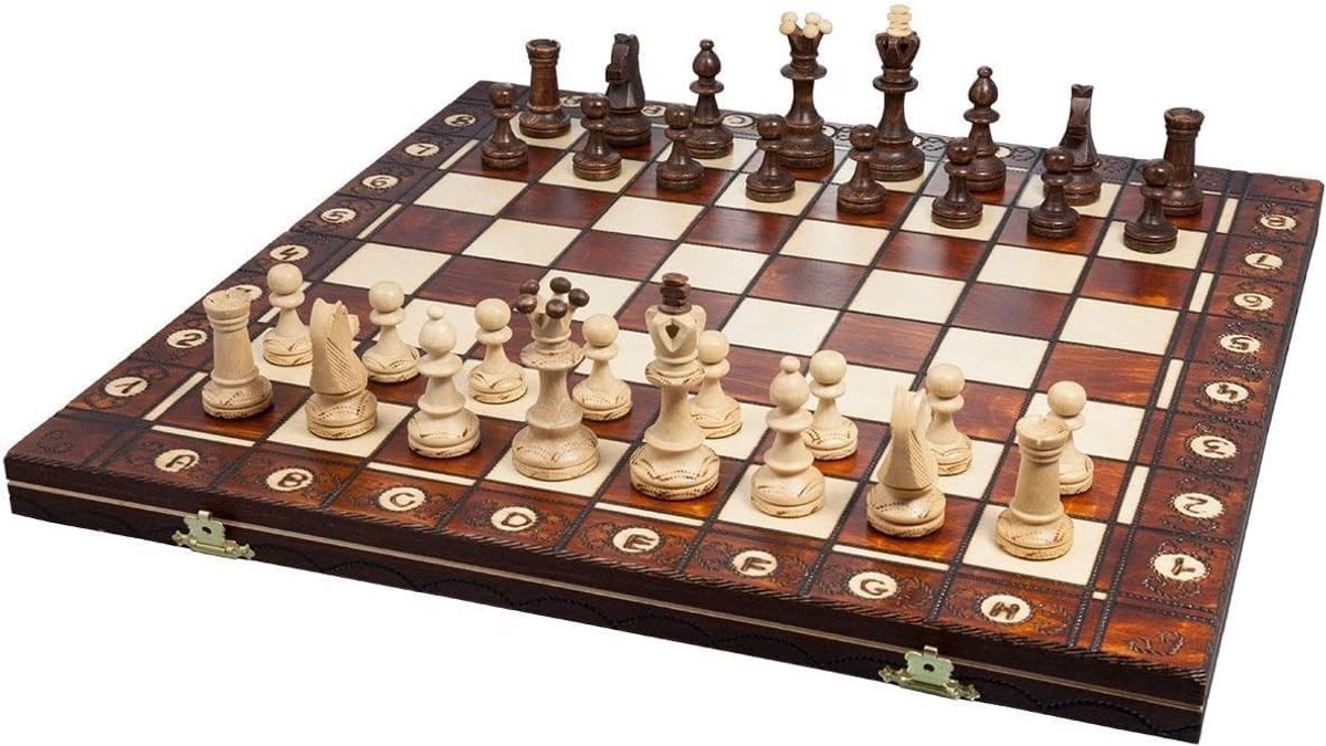 Schaakstenen - Hout - 40,6 x 40,6 cm - Handgemaakt Schaakspel met Vilten Bodem - Voor Beginners en Gevorderden