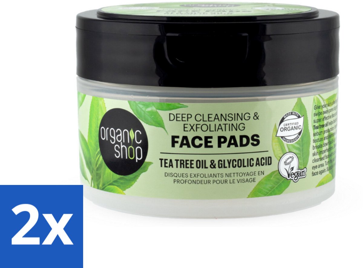 2 x Organic Shop - Face Pads Deep Cleansing - Verfrissend en Reinigen - 20 Pads - Gezichtsreiniging - Tea Tree Olie - Glycolzuur - Diepe Reiniging - Poriën Verstopt