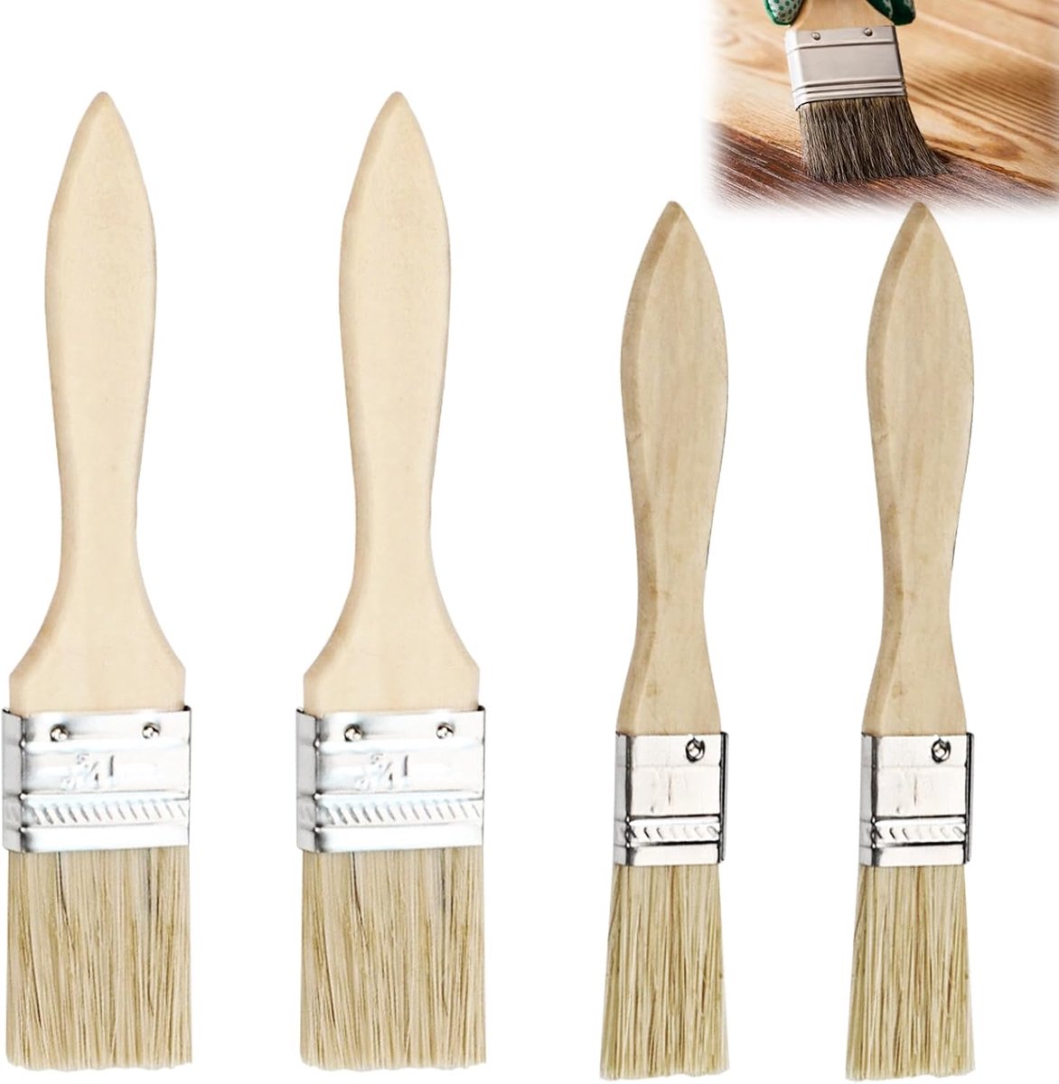 Bakborstels set van 4 - Natuurlijke haren - Houten handvat - Perfect voor bakken en marineren - ShopVlot