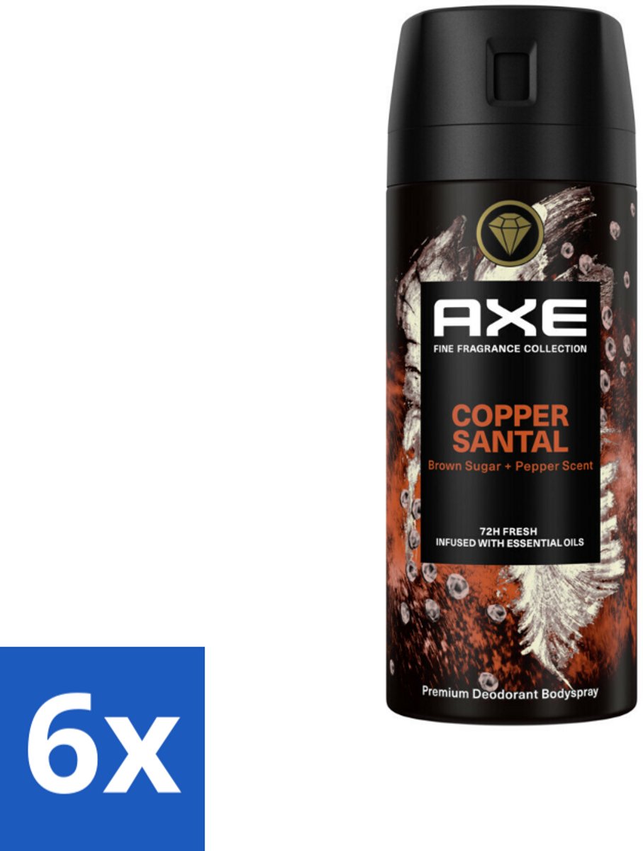 AXE - Deodorant Spray - Copper Santal - Premium Geur - Warme Houtnoten - 150 m - Voordeelverpakking - 6 stuks
