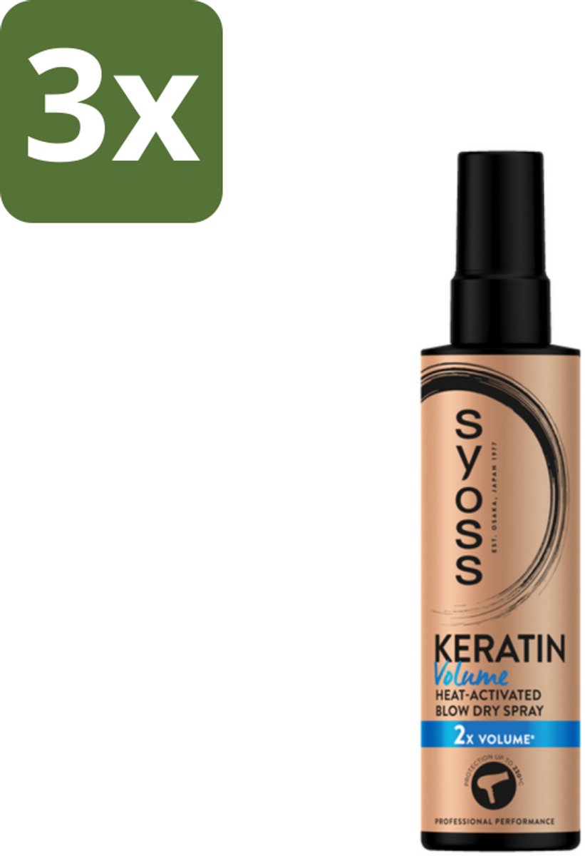 Syoss - Keratin & Volume - Heatprotection Spray - Dubbele Bescherming - 200 ml - Bulkverpakking - 3 stuks