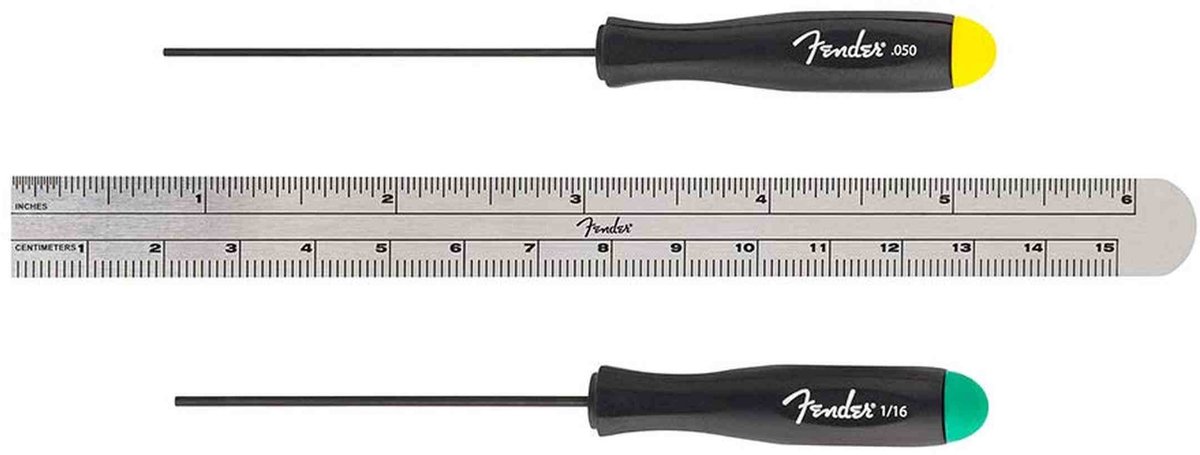 Fender 0990654030 Gitaar Liniaal en Inbussleutel Set Setup Gereedschap Staal