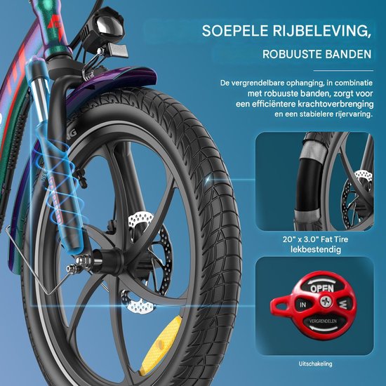 Fafrees 25AH Elektrische vouwfiets - E-Bike - 20 x 3.0 Inch Banden - Maximaal bereik 150 km - Shimano 7 versnellingen - 20 Inch opvouwbare City Commuter E-Bike - Elektrische stadsfietsen– Grijs van FAFREES — afbeelding 4