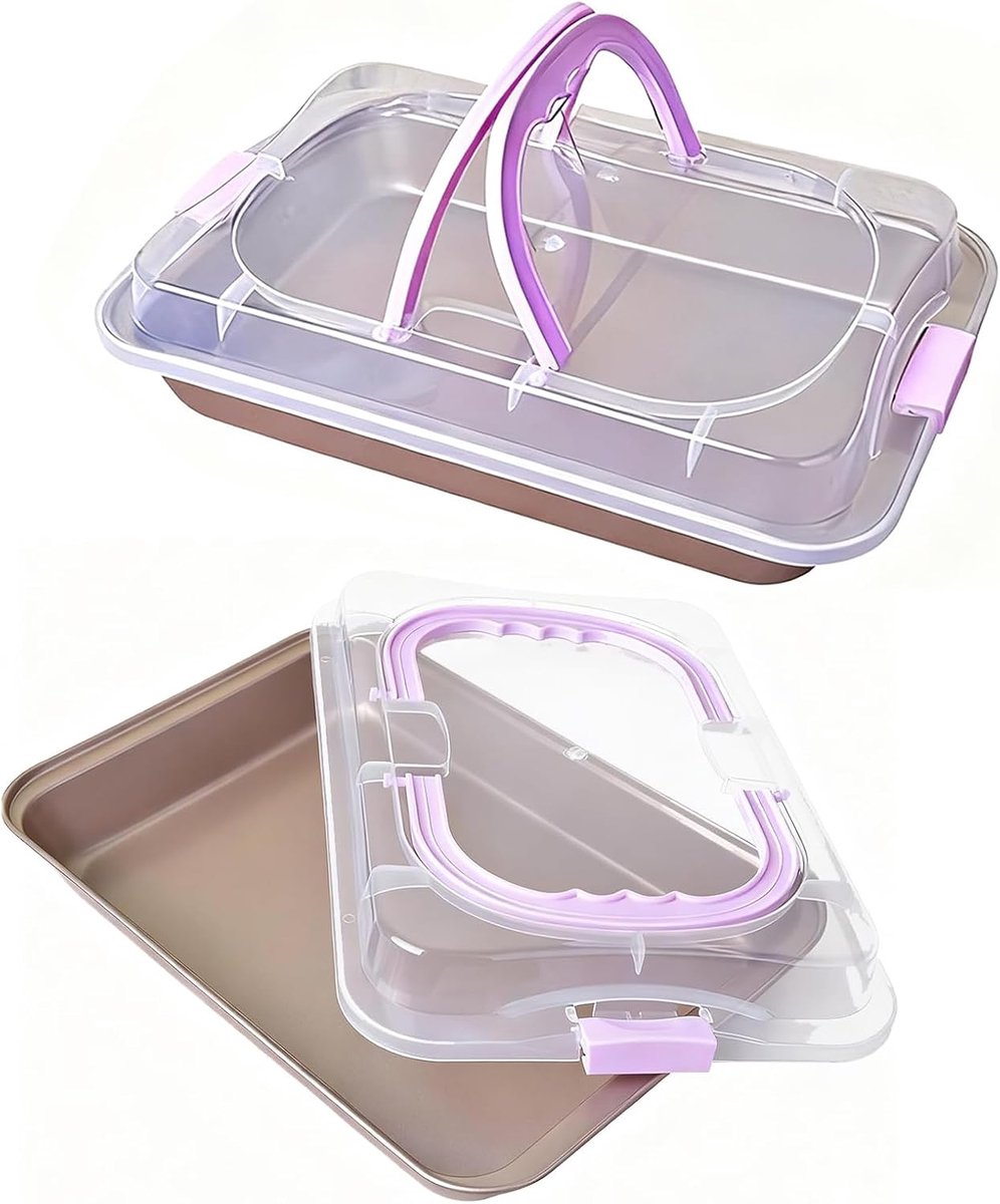 2pcs Rectangular Baking Tray with Lid, Non-Stick Coating, Tin Cake Transport Box, Rectangular Baking Mould with Lid - ShopVlot