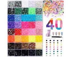 AOOWU 32.000 stuks Jelly strass-steentjes, 40 kleuren, hars, glitterstenen, Bedazzler Kit, 3 mm platte achterkant - ShopVlot