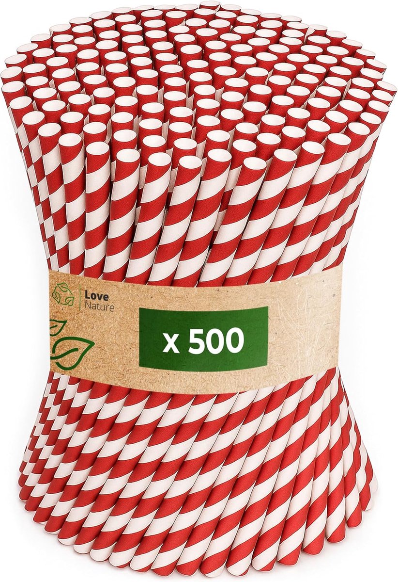 Love Nature Cardboard Straw, 500 pieces, red and white, disposable straws, paper straw - ShopVlot